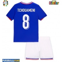 Frankreich Aurelien Tchouameni #8 Heimtrikotsatz Kinder EM 2024 Kurzarm (+ Kurze Hosen)